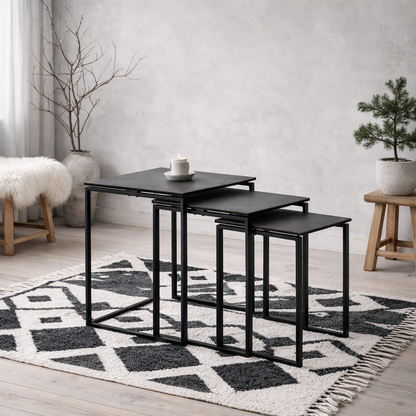 Set of 3 Frederikssund Black Ceramic Nesting Coffee Tables