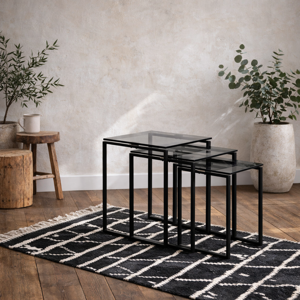 Set of 3 Frederikssund Grey Glass Nesting Coffee Tables
