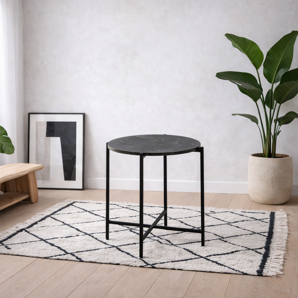 Odense Black Izmir Round Side Table Metal Legs