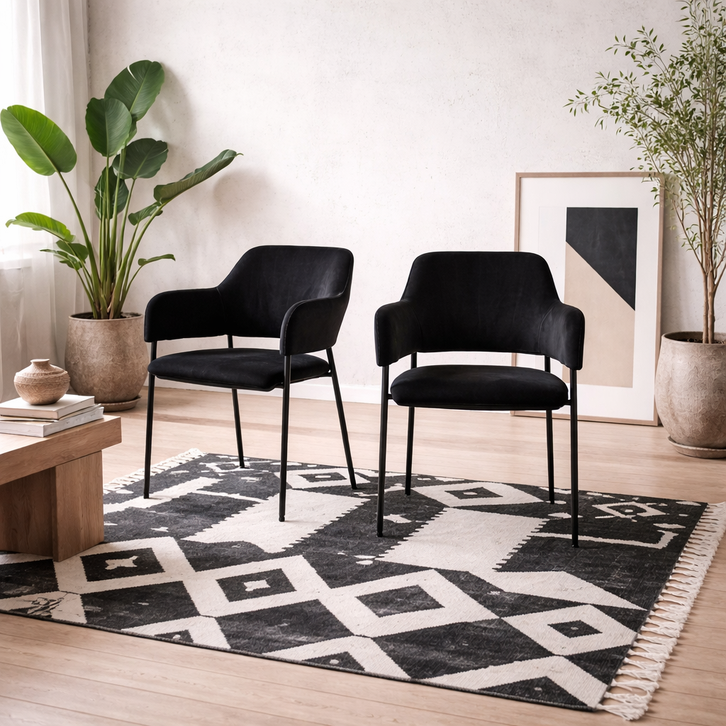 Set of 2 Haderslev Black Upholstered Dining Chair with Armrest