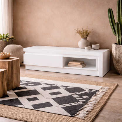 Hjorring Gloss White Wooden 1 Drawer TV Cabinet Open Shelf