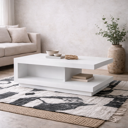Hjorring White Gloss Wooden Minimalist Coffee Table