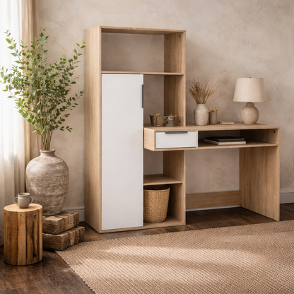 Billabong White and Oak Wood Office Desk 1 Drawer 1 Door