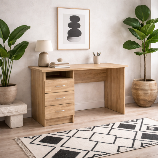 Billabong Natural Oak Wood Office Desk 3 Drawers