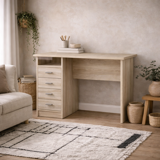 Billabong Natural Oak Wood 4 Drawer Office Desk
