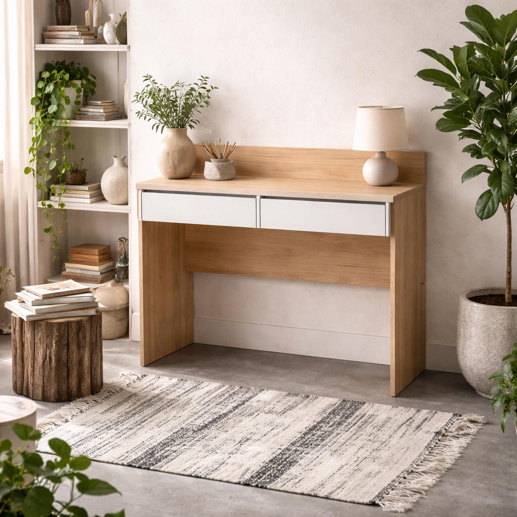 Billabong Jackson Hickory Oak and White Wood Desk 2 Drawers