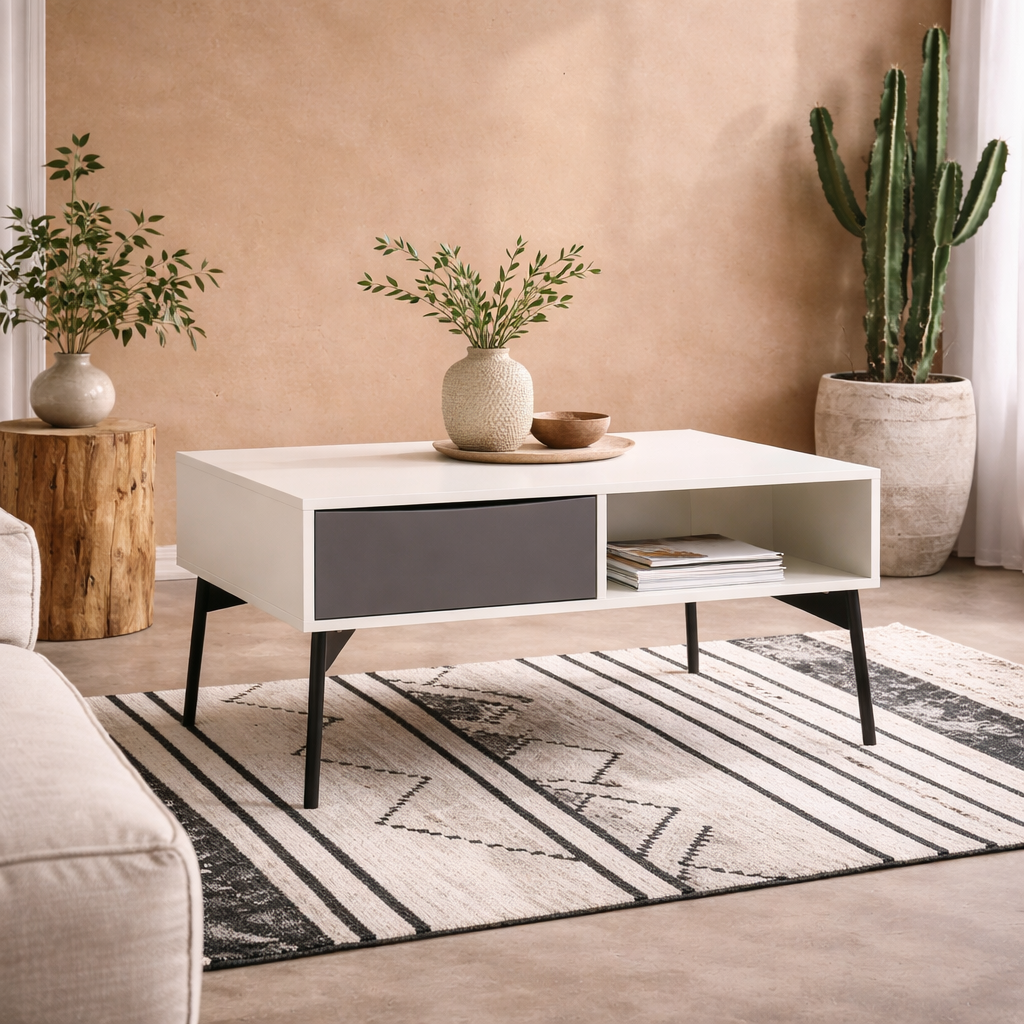 Nordborg Grey and White Wooden Coffee Table with 1 Drawer