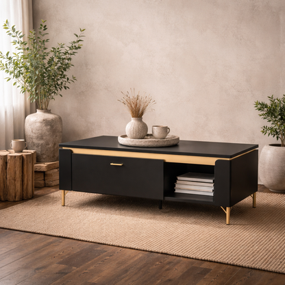 Marslet Narrow Black and Gold Coffee Table 1 Drawer