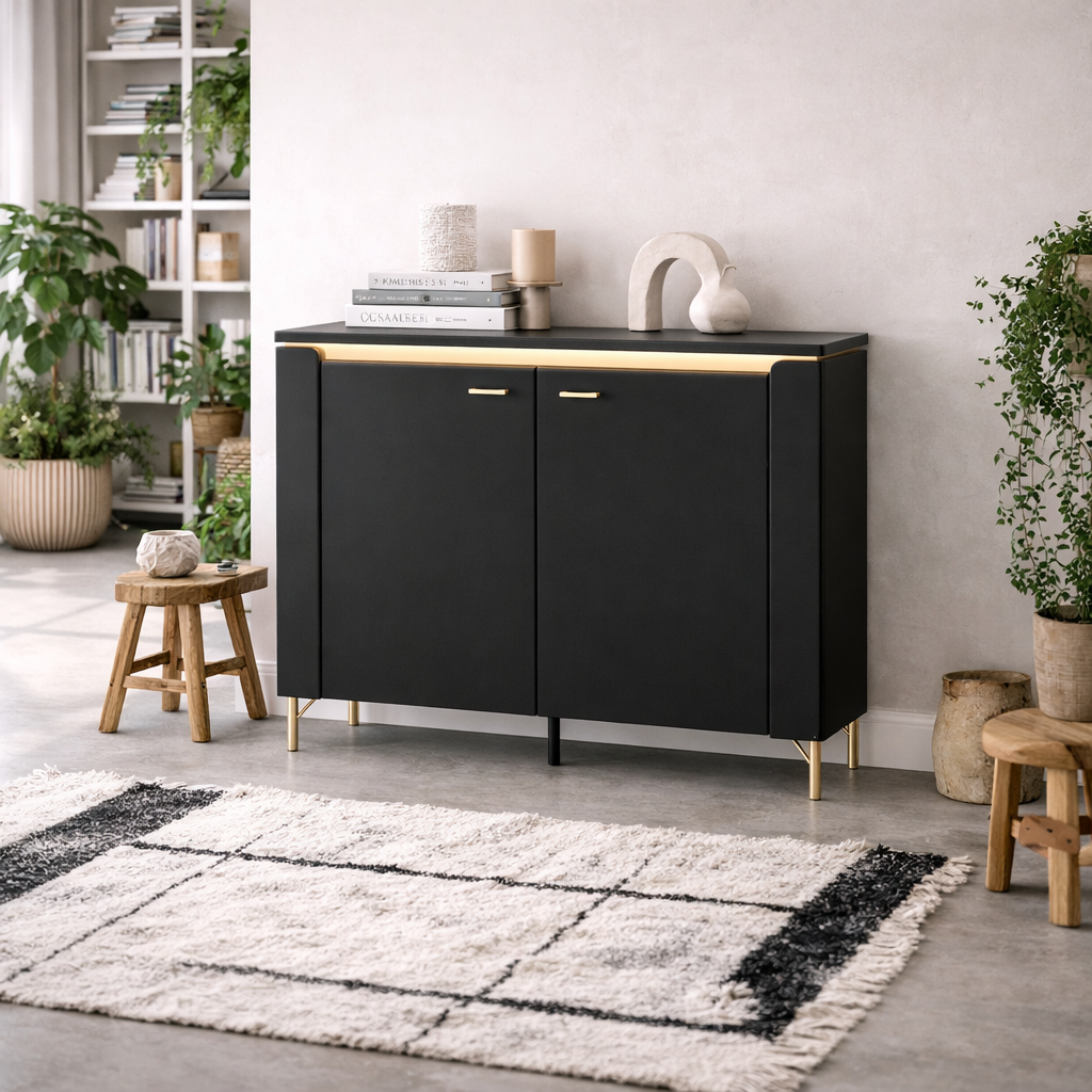 Marslet Black and Gold Sideboard 2 Door with LED Lights