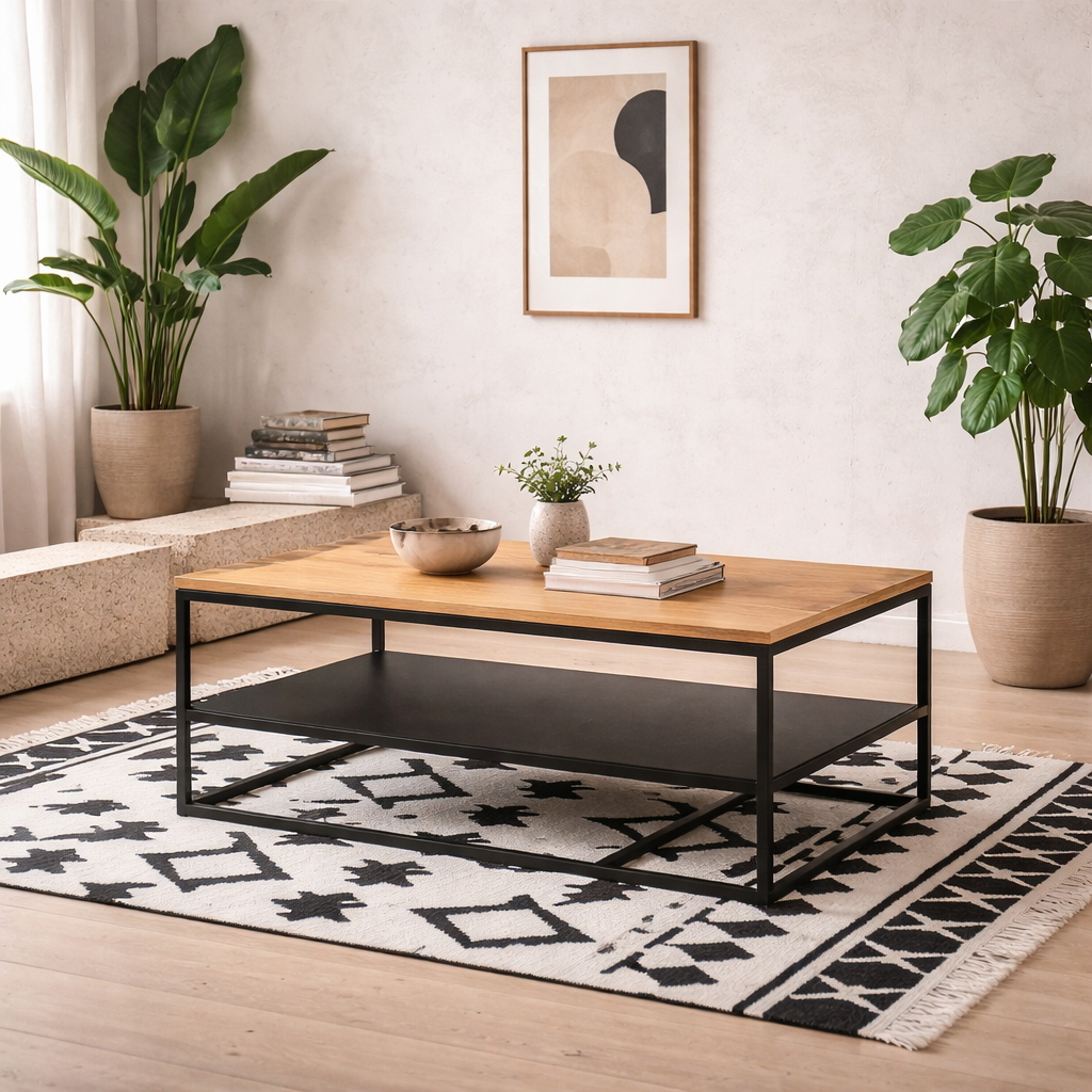 Haslev Natural Oak Rectangular Coffee Table with Full Bottom Shelf