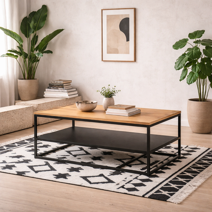 Haslev Natural Oak Rectangular Coffee Table with Full Bottom Shelf