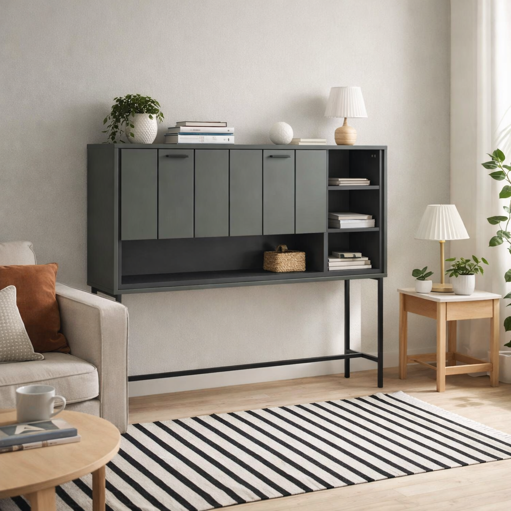 Elowynd Olive Green Panelled Bar Cabinet 1 Door 2 Shelves