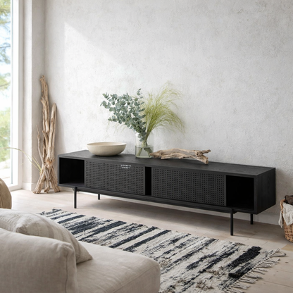 Cambridge Industrial Black Mesh TV Unit in Black