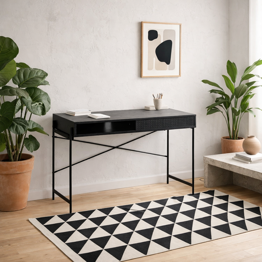 Cambridge Black Office Desk Sliding Mesh Door