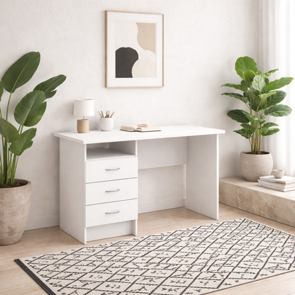 Billabong White Wooden Office Desk 3 Drawers