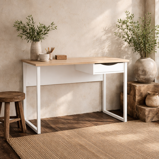 Billabong White Wooden and Natural Oak Desk 1 Drawer