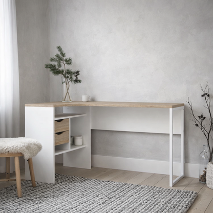 Billabong White and Natural Oak Wood Corner Desk 2 Drawer