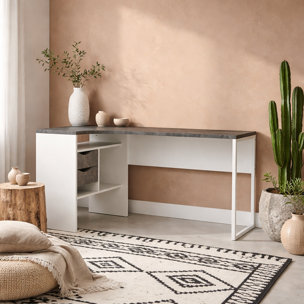 Billabong White and Grey Wood Corner Desk 2 Drawers