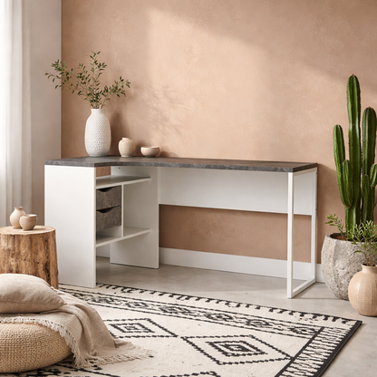 Billabong White and Grey Wood Corner Desk 2 Drawers