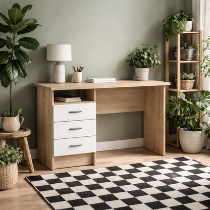 Billabong Natural Oak Wood Office Desk 3 White Drawers