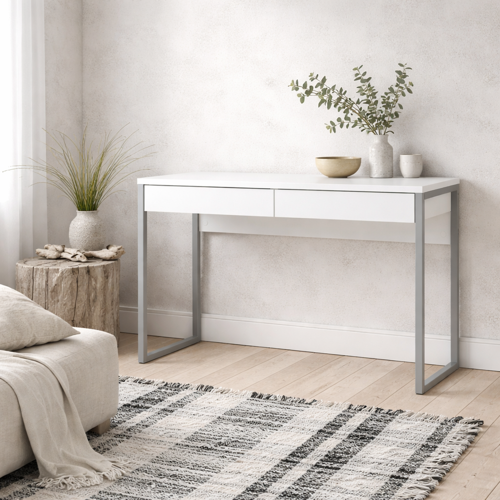 Billabong White Gloss Office Desk 2 Drawers