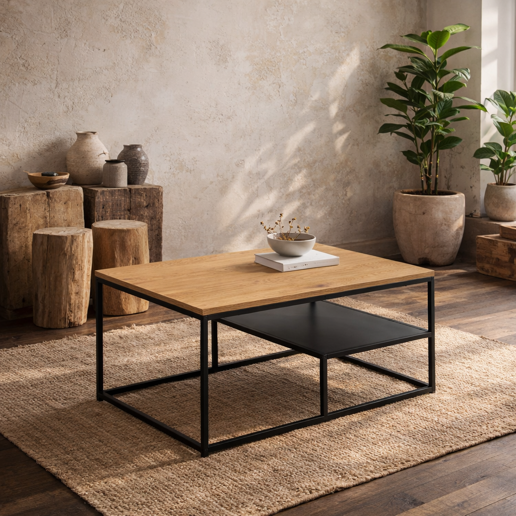 Haslev Natural Oak Rectangular Coffee Table with Half Bottom Shelf