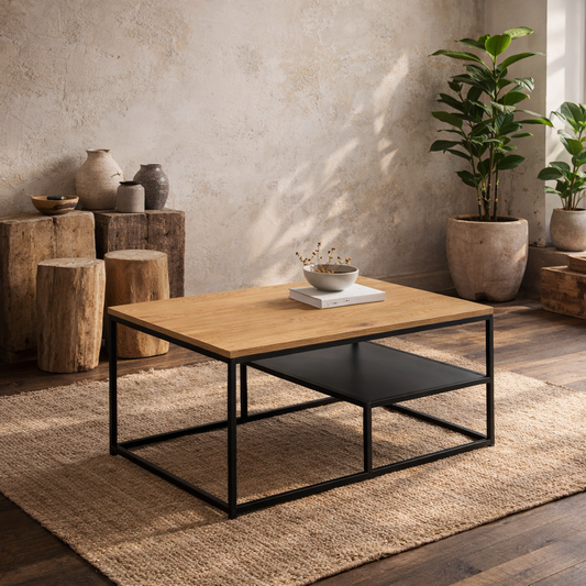 Haslev Natural Oak Rectangular Coffee Table with Half Bottom Shelf