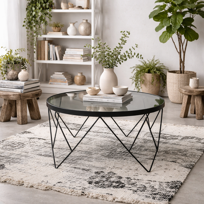 Fjerritslev Black Coffee Table Grey Glass Top