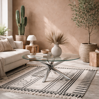 Perth Clear Glass Round Coffee Table Chrome Legs