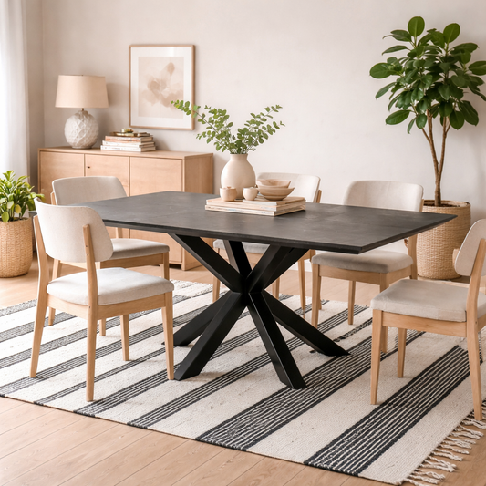 Perth 168cm Black Ceramic Extendable Dining Table Industrial Black Metal Legs