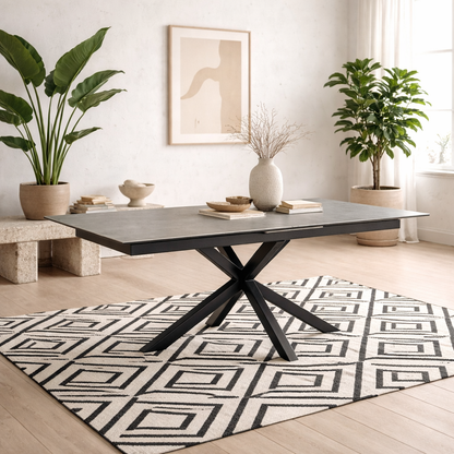 Perth 200cm Rusty Brown Ceramic Extendable Dining Table Industrial Black Metal Legs