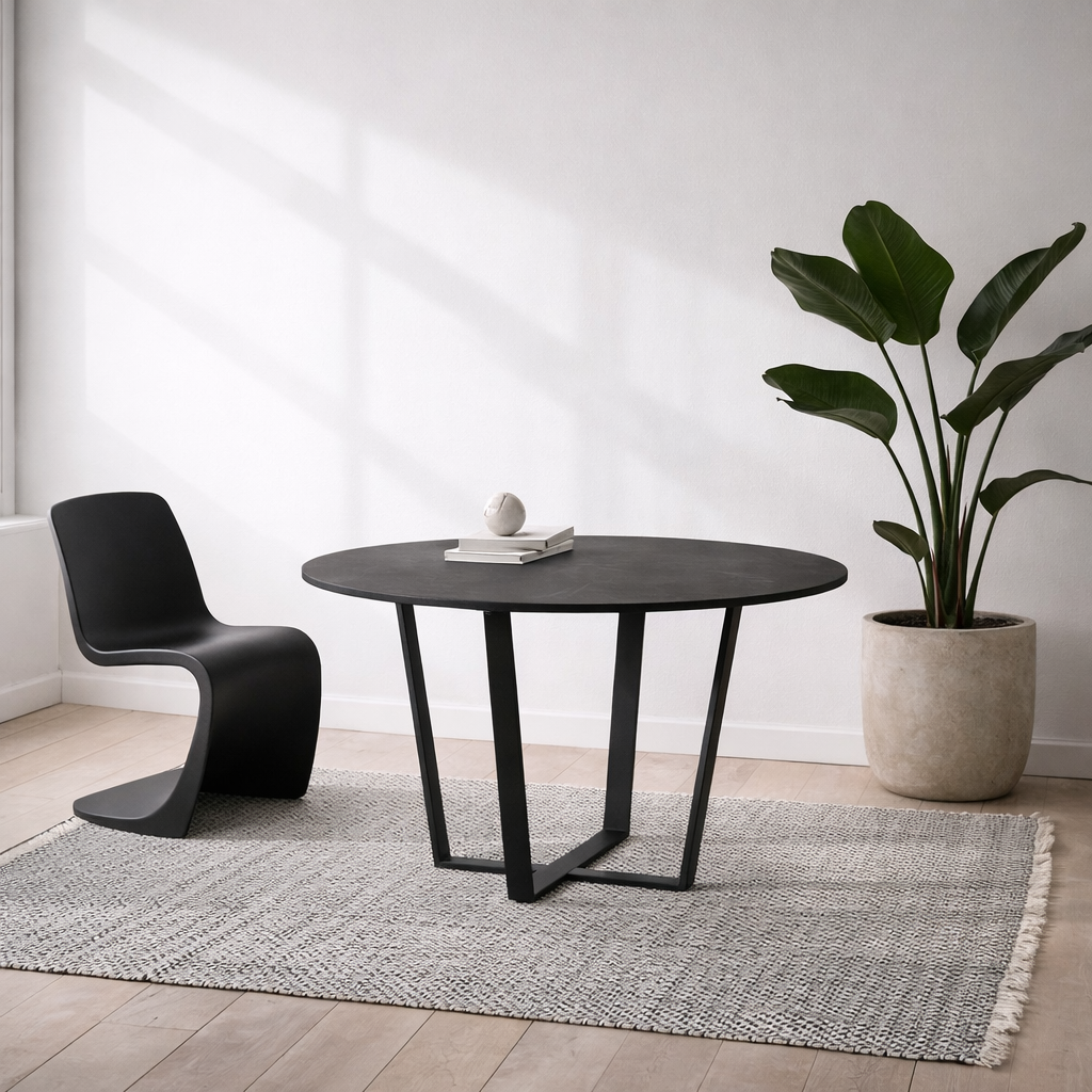 Stovring Black Marble Effect Round Dining Table Black Legs