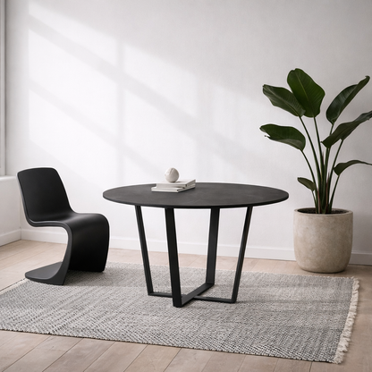 Stovring Black Marble Effect Round Dining Table Black Legs