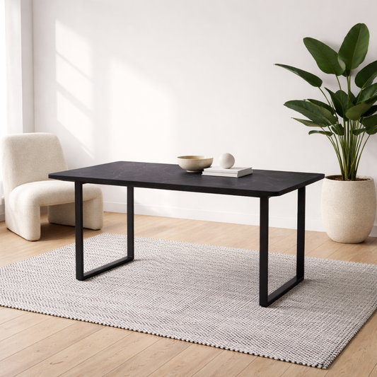 Stovring Black Marble Effect Dining Table Black Legs