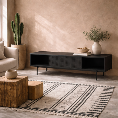 Cambridge Industrial Black Mesh TV Unit 1 Sliding Door