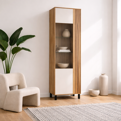 Pandrup Glass Door Display Cabinet in Cream and Oak