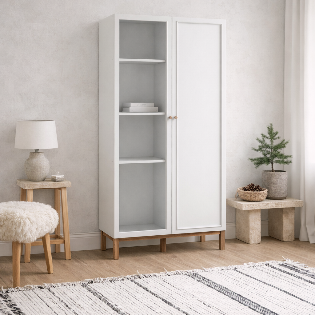 Maribel Light Grey and Natural Oak Effect Display Cabinet 2 Doors