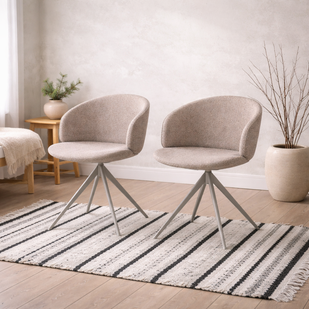 Valley Beige Bouclé Fabric Swivel Dining Chair