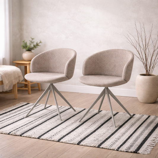 Valley Beige Bouclé Fabric Swivel Dining Chair