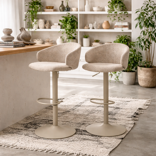 Set of 2 Valley Beige Boucl? Fabric Swivel Bar Stools