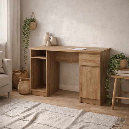 Hemingway Natural Oak Wood Office Desk 1 Door 1 Drawer