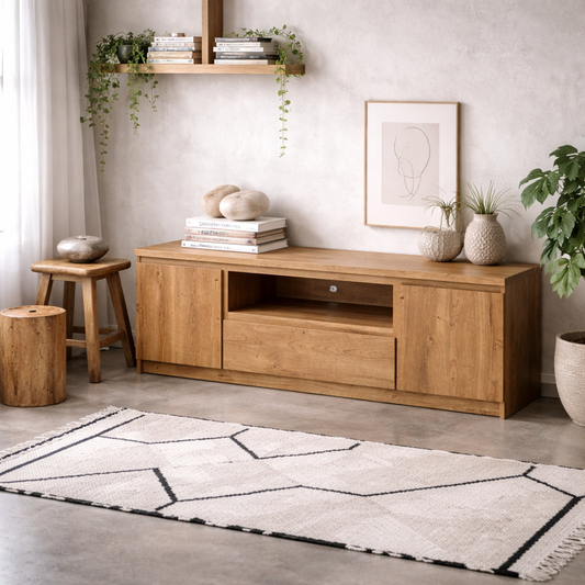 Hemingway 166cm Natural Oak Wood Wide TV Media Unit Door 1 Drawer