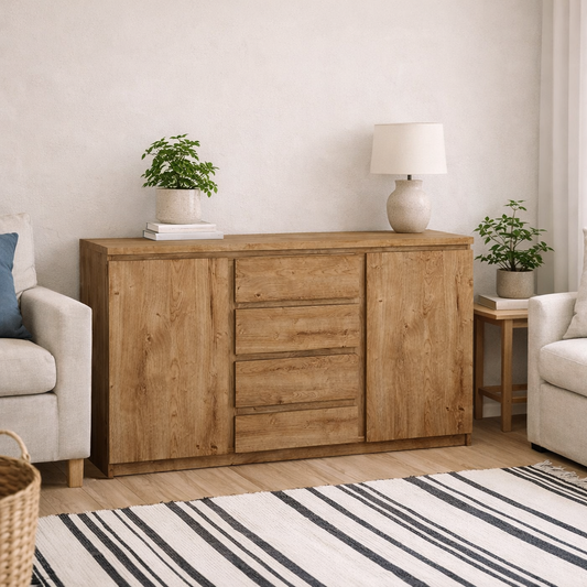 Hemingway Natural Oak Wood  Sideboard 2 Door 4 Drawer