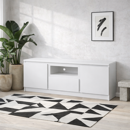 Hemingway 136cm White Wooden 2 Door 1 Drawer Wide TV Cabinet