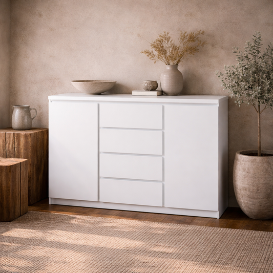 Hemingway White Wooden Sideboard 2 Door 4 Drawer