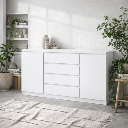 Hemingway White Wooden 2 Door 4 Drawer Wide Sideboard