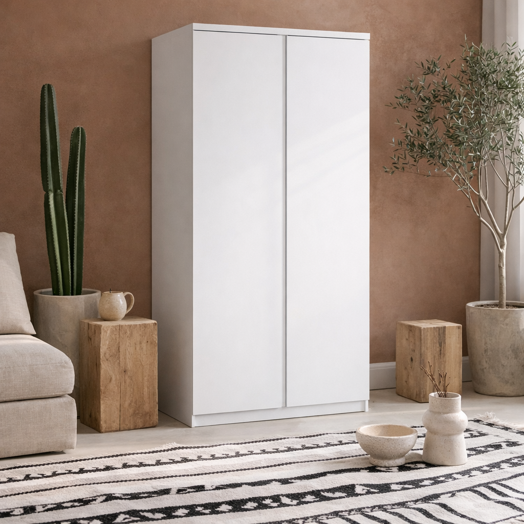 Hemingway White Wooden 2 Door Bedroom Wardrobe