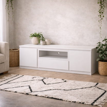 Hemingway 166cm White Wooden 2 Door 1 Drawer Wide TV Cabinet