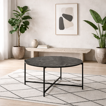 Odense Black Izmir Round Coffee Table Metal Legs