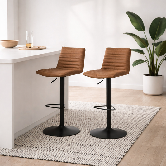 Set of 2 Aalborg Bar Stool Upholstered Brown Fabric Etched Back